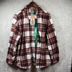 Eddie Bauer NEW Shirt/Shacket Women XL Microfleece Brown Plaid Button Up Pockets